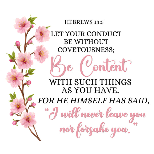 Hebrews 13:5 Bible Verse 100% Cotton Fabric Panel Block AB912