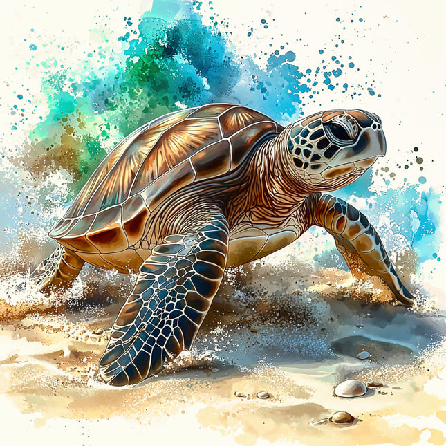 turtle on a beach quilt panel