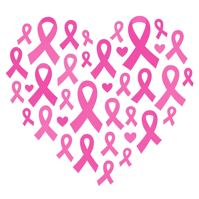 Heart Pink Ribbons 100% Cotton Fabric Panel Block AB951