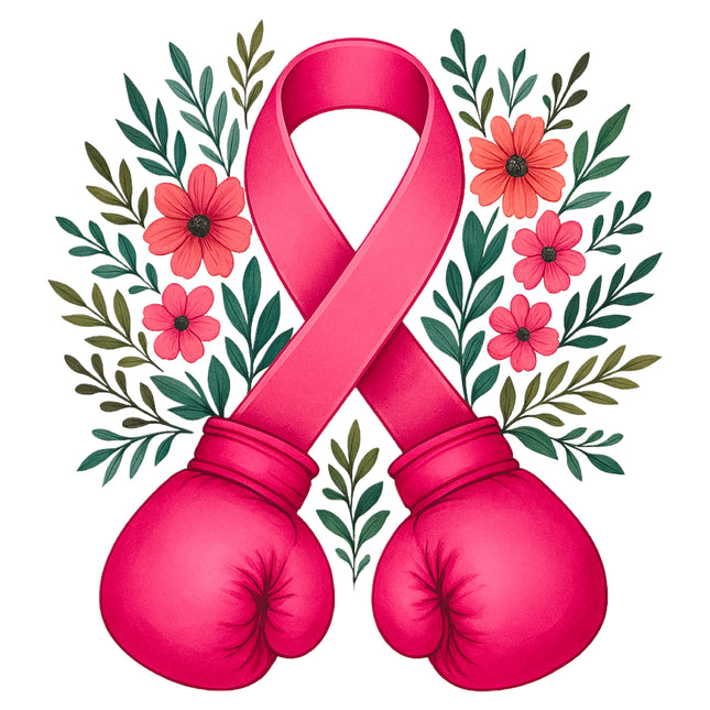 Pink Ribbon Boxing Gloves 100% Cotton Fabric Panel Block AB954