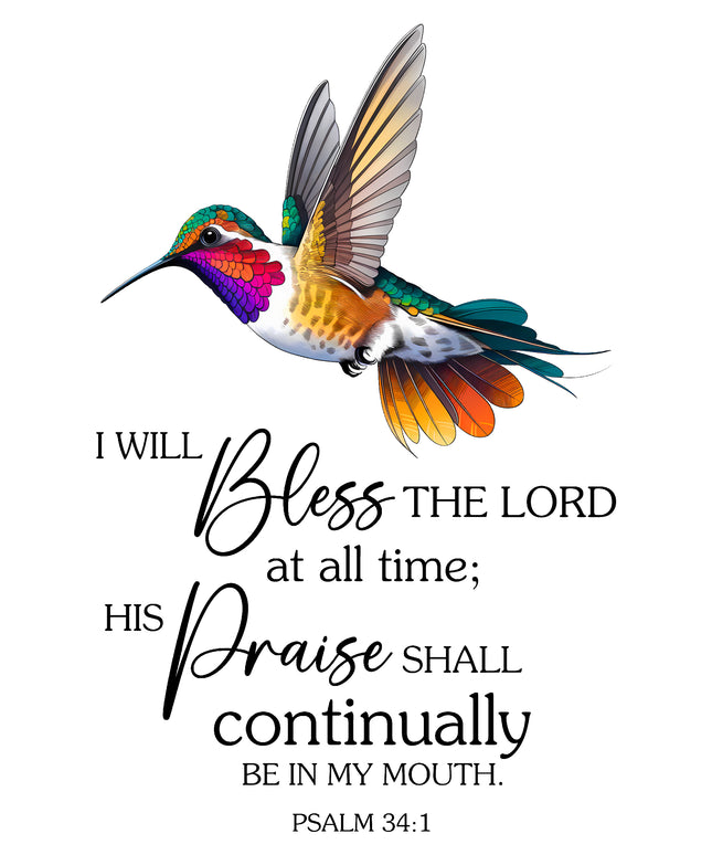 Psalm 34:1 Bible Verse 100% Cotton Fabric Panel Block AB961