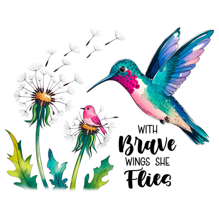 Hummingbird With Brave Wings She Flies 100% Cotton Fabric Panel Block AB963