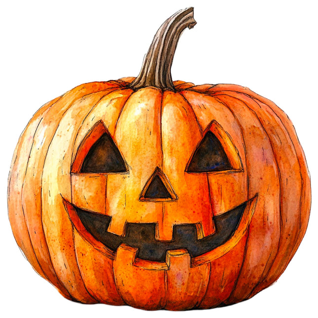 Jack-o'-lantern with a carved face fabric panel