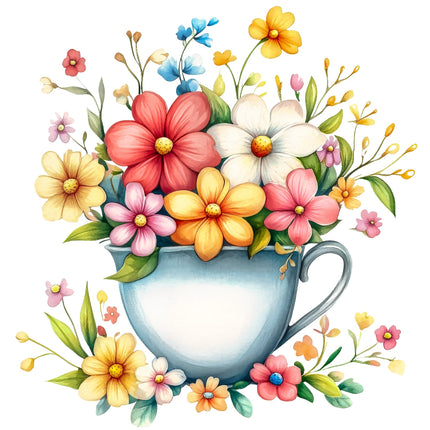 Teacup of Flowers 100% Cotton Fabric Panel Block AB980