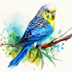 Colorful parakeet on a branch quilt panel