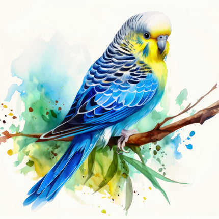 Colorful parakeet on a branch quilt panel