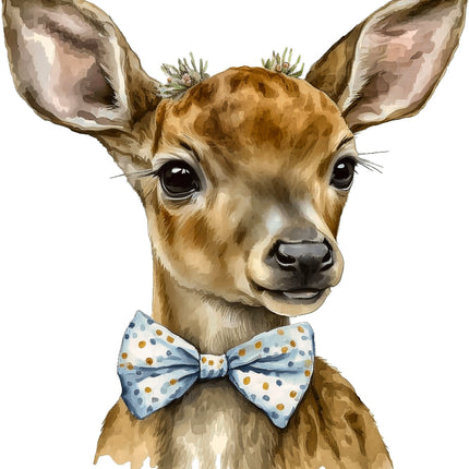 Deer Fawn Wearing Bowtie 100% Cotton Fabric Panel Block AC112