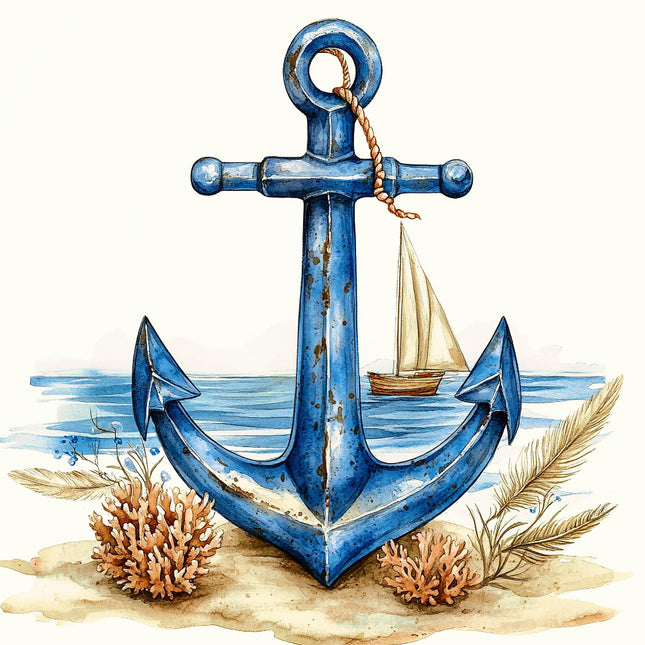 Blue anchor with a sailboat fabric panel