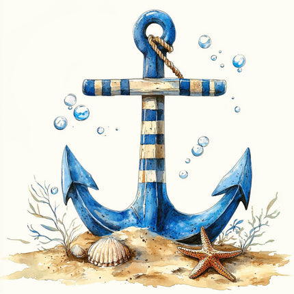 Nautical Anchor 100% Cotton Fabric Panel Block AC13020