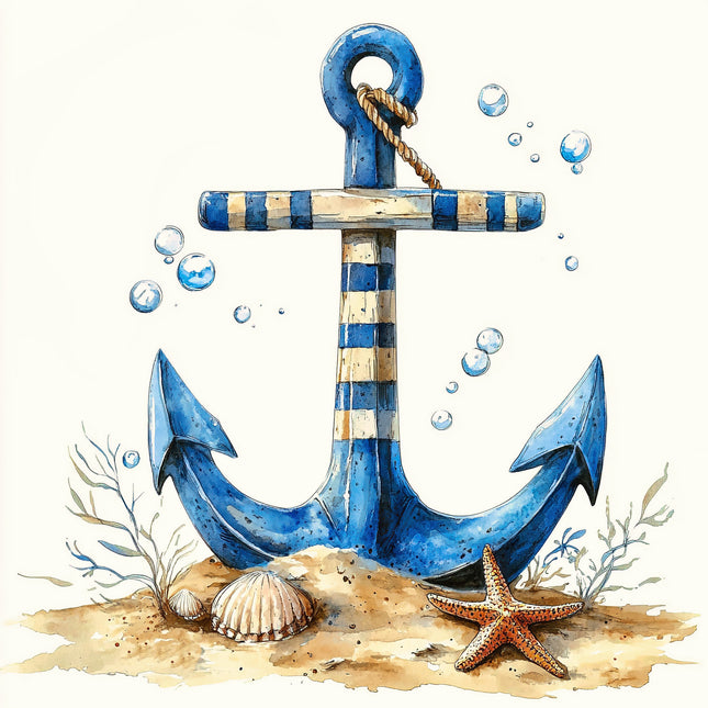 Nautical Anchor 100% Cotton Fabric Panel Block AC13020