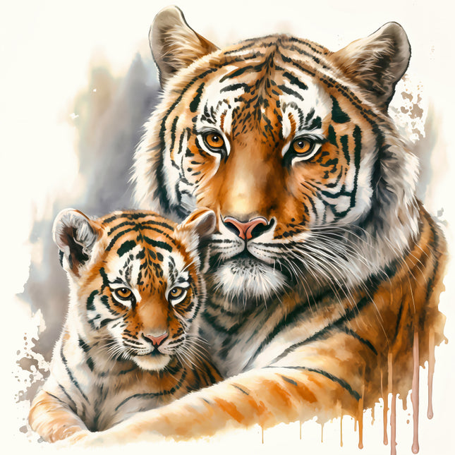 Two tigers, one adult and one cub quilt panel