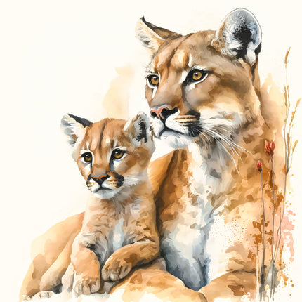 mother lioness and her cub fabric panel