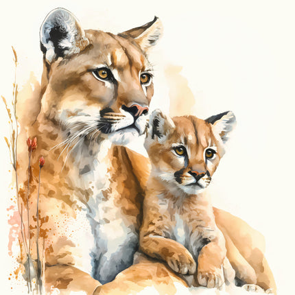 cougar and her cub quilt panel