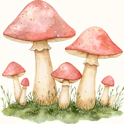 pink mushrooms fabric panel