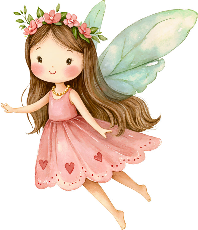 fairy with pink dress and flower crown quilt block