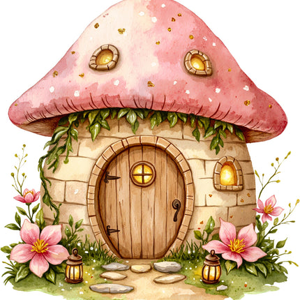 mushroom-shaped house fabric panel