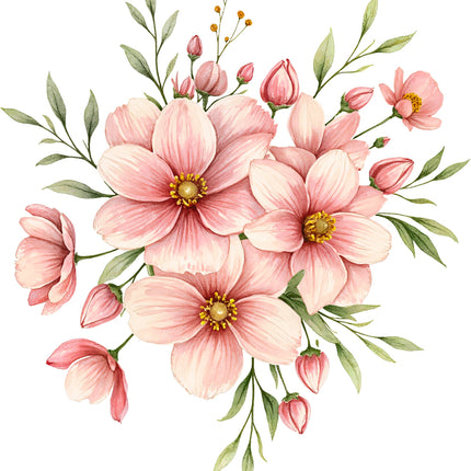 Pink Flowers 100% Cotton Fabric Panel Block AC1610