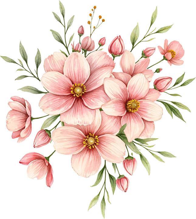 Pink Flowers 100% Cotton Fabric Panel Block AC1610