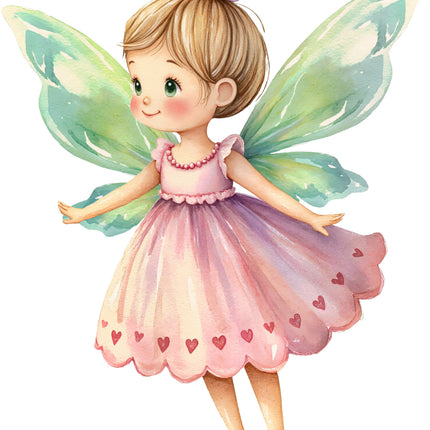 fairy with green wings and a pink dress quilt block