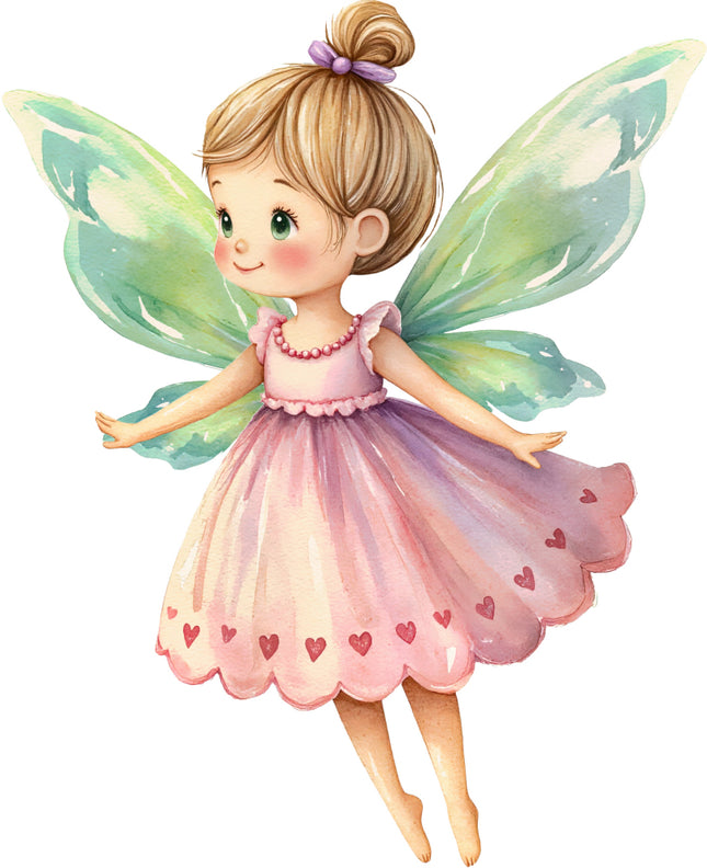 fairy with green wings and a pink dress quilt block