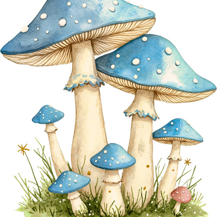 blue mushrooms with white spots fabric panel