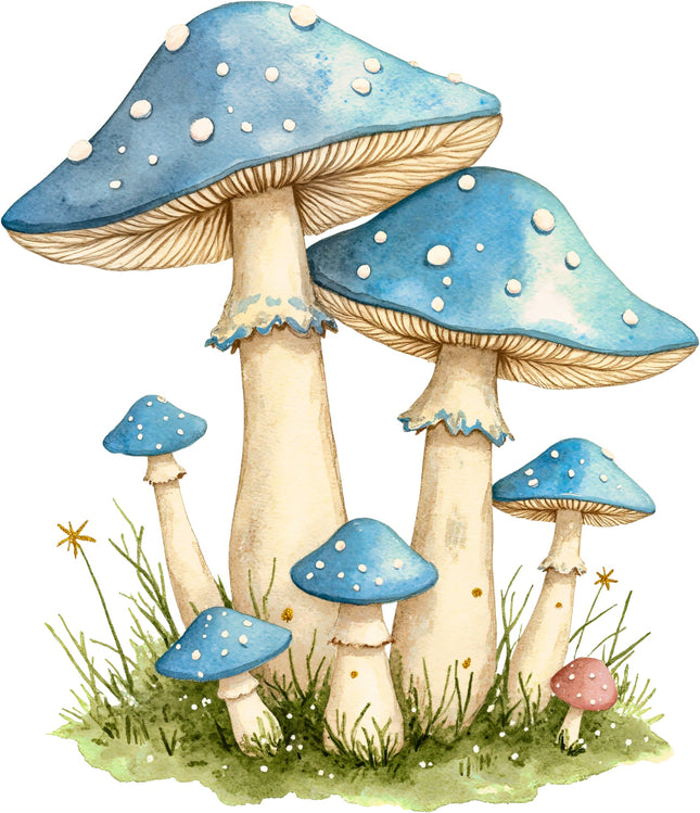 blue mushrooms with white spots fabric panel