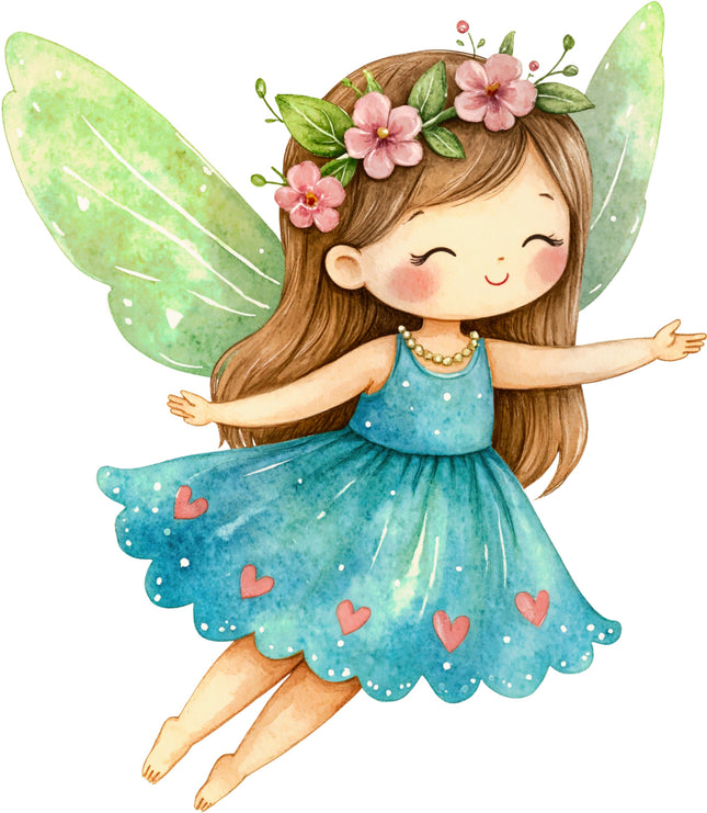 fairy with green wings and a blue dress quilt block