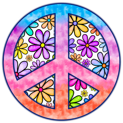 Peace symbol with colorful flowers quilt block