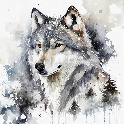 wolf with snowy background quilt block