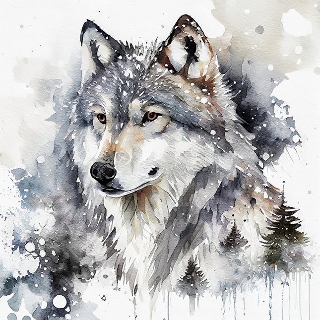 wolf with snowy background quilt block