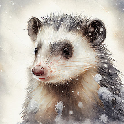 opossum in a snowy setting quilt panel