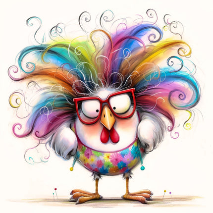 Colorful cartoon rooster with glasses quilt block