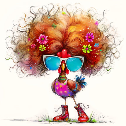 Colorful cartoon rooster fabric panel