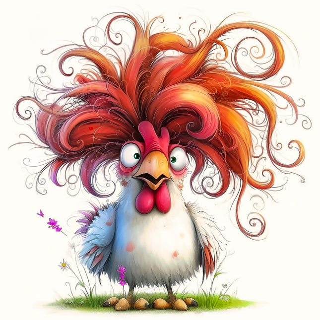 Colorful cartoon rooster quilt panel