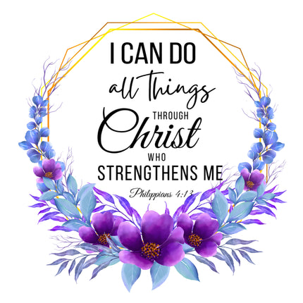 Philippians 4:13 Bible Verse Scripture 100% Cotton Fabric Panel Block AC305