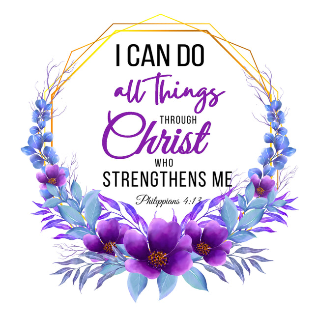 Philippians 4:13 Bible Verse Scripture 100% Cotton Fabric Panel Block AC306