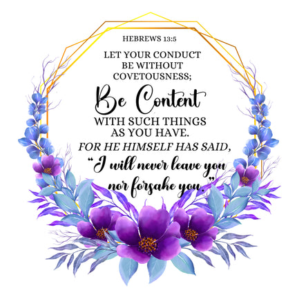 Hebrews 13:5 Bible Verse Scripture 100% Cotton Fabric Panel Block AC317