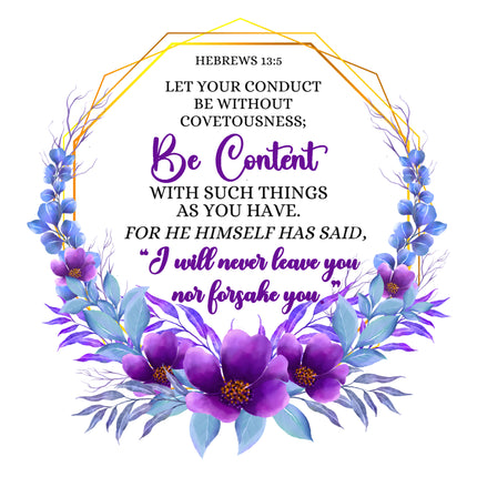 Hebrews 13:5 Bible Verse Scripture 100% Cotton Fabric Panel Block AC318