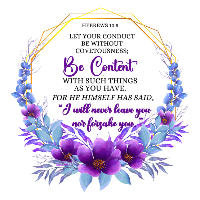 Hebrews 13:5 Bible Verse Scripture 100% Cotton Fabric Panel Block AC318