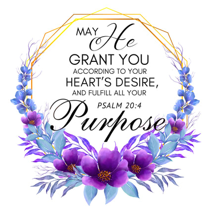 Psalm 20:4 Bible Verse Scripture 100% Cotton Fabric Panel Block AC325