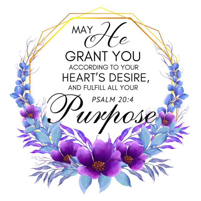 Psalm 20:4 Bible Verse Scripture 100% Cotton Fabric Panel Block AC325