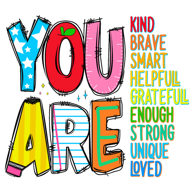 You Are Kind Smart Loved 100% Cotton Fabric Panel Block AB342