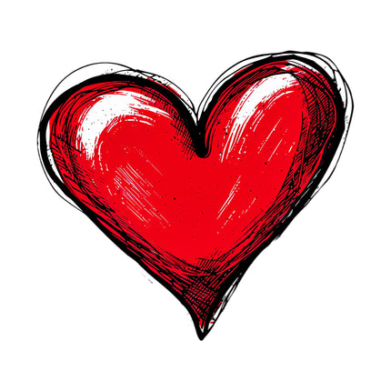 Red Doodle Heart 100% Cotton Fabric Panel Block AC84