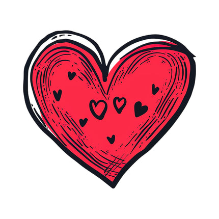 Red Doodle Heart 100% Cotton Fabric Panel Block AC86