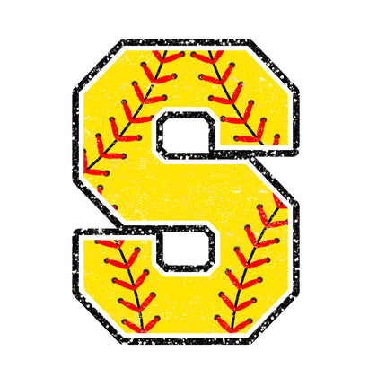 softball letter S quilt panel