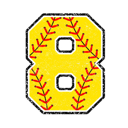 Number 8 design with red stitches fabric panel