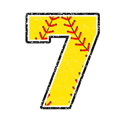 Yellow number '7' with red stitches fabric panel
