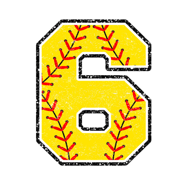 Number 6 with red stitches fabric panel