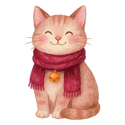 cat wearing a pink scarf with a bell fabric panel