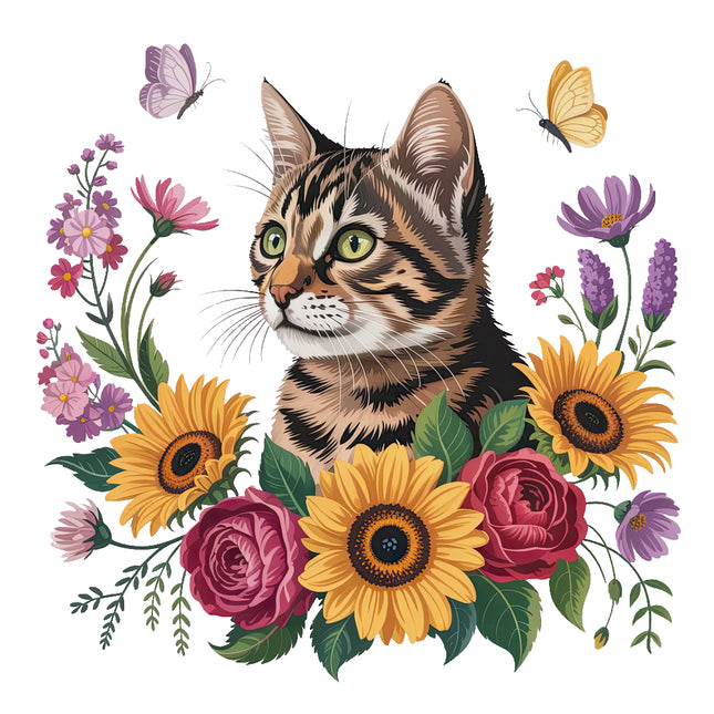 floral cat fabric panel